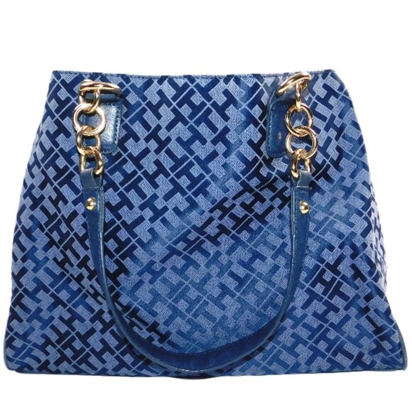 Tommy Hilfiger Blue Monogram Shoulder Bag – Gold Chain Straps - Picture 4 of 12